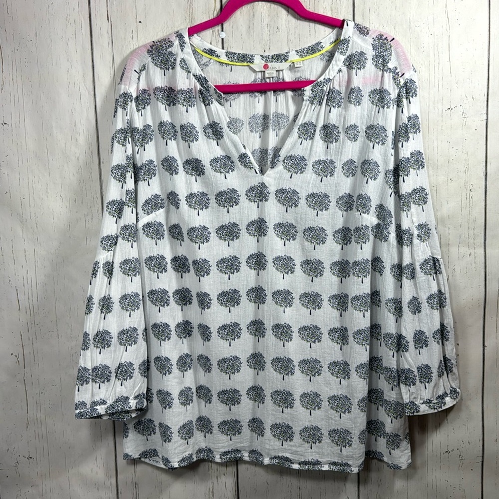 Boden Boho Gauzy Long Sleeve V Neck Cotton Lightweight Womens Top Blouse